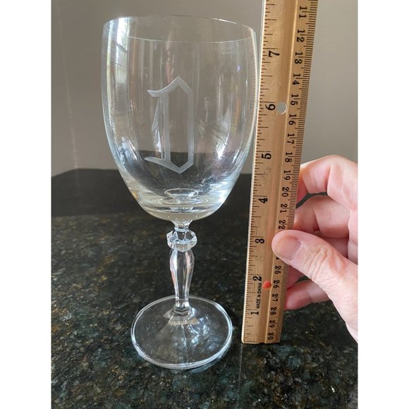 Etched Monogrammed Cursive "D" Crystal Wine Glasses (Qty. 3) - Picture 3 of 6
